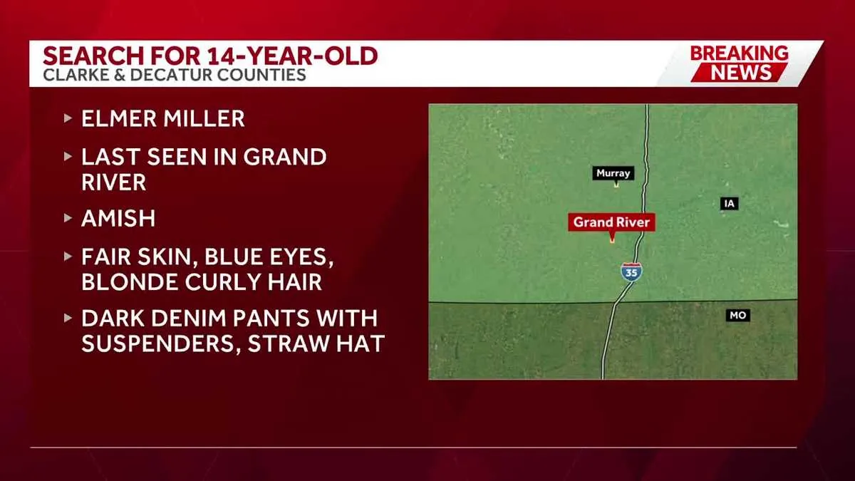 Clarke County Sheriff Says Missing 14-Year-Old Amish Teen Elmer Miller Was Found Safe After Public Search Near Murray and Grand River in Southern Iowa